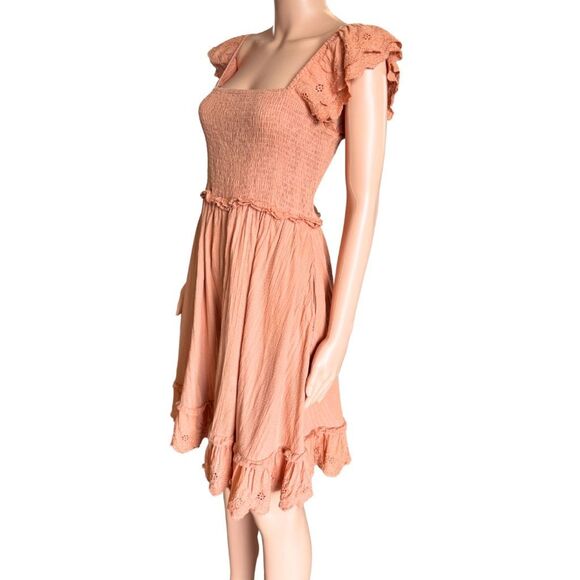 J.NNA Orange Smocked Cotton Ruffle Mini Sun Dress - Picture 4 of 7